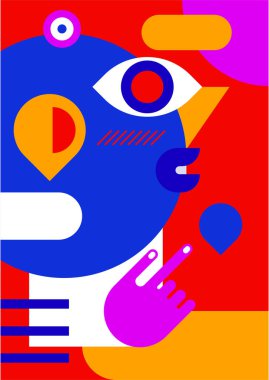 Abstract pop art collage surrealism face design vector illustration. Designed for NFT, token, wallpaper, poster, crypto, punk, aesthetic poster. NFT token in crypto artwork for blockchain digital art