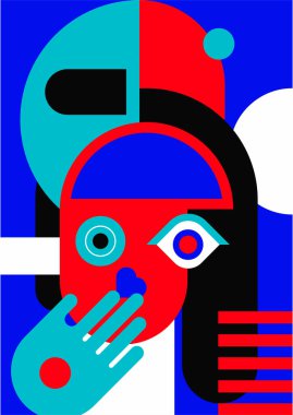 Abstract pop art collage surrealism face design vector illustration. Designed for NFT, token, wallpaper, poster, crypto, punk, aesthetic poster. NFT token in crypto artwork for blockchain digital art