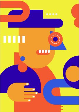 Abstract pop art collage surrealism face design vector illustration. Designed for NFT, token, wallpaper, poster, crypto, punk, aesthetic poster. NFT token in crypto artwork for blockchain digital art