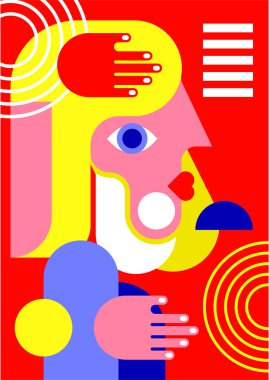 Abstract pop art collage surrealism face design vector illustration. Designed for NFT, token, wallpaper, poster, crypto, punk, aesthetic poster. NFT token in crypto artwork for blockchain digital art