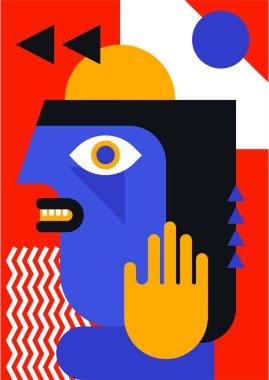 Abstract pop art collage surrealism face design vector illustration. Designed for NFT, token, wallpaper, poster, crypto, punk, aesthetic poster. NFT token in crypto artwork for blockchain digital art