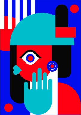 Abstract pop art collage surrealism face design vector illustration. Designed for NFT, token, wallpaper, poster, crypto, punk, aesthetic poster. NFT token in crypto artwork for blockchain digital art
