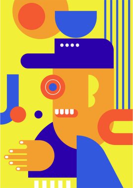Abstract pop art collage surrealism face design vector illustration. Designed for NFT, token, wallpaper, poster, crypto, punk, aesthetic poster. NFT token in crypto artwork for blockchain digital art