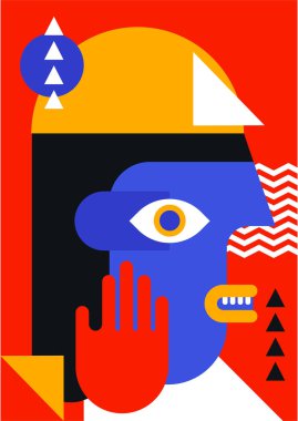 Abstract pop art collage surrealism face design vector illustration. Designed for NFT, token, wallpaper, poster, crypto, punk, aesthetic poster. NFT token in crypto artwork for blockchain digital art