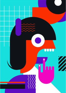Abstract pop art collage surrealism face design vector illustration. Designed for NFT, token, wallpaper, poster, crypto, punk, aesthetic poster. NFT token in crypto artwork for blockchain digital art