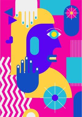 Abstract pop art collage surrealism face design vector illustration. Designed for NFT, token, wallpaper, poster, crypto, punk, aesthetic poster. NFT token in crypto artwork for blockchain digital art