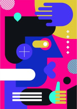 Abstract pop art collage surrealism face design vector illustration. Designed for NFT, token, wallpaper, poster, crypto, punk, aesthetic poster. NFT token in crypto artwork for blockchain digital art