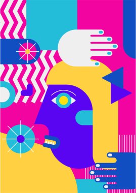 Abstract pop art collage surrealism face design vector illustration. Designed for NFT, token, wallpaper, poster, crypto, punk, aesthetic poster. NFT token in crypto artwork for blockchain digital art