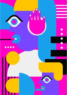 Abstract pop art collage surrealism face design vector illustration. Designed for NFT, token, wallpaper, poster, crypto, punk, aesthetic poster. NFT token in crypto artwork for blockchain digital art