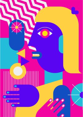 Abstract pop art collage surrealism face design vector illustration. Designed for NFT, token, wallpaper, poster, crypto, punk, aesthetic poster. NFT token in crypto artwork for blockchain digital art