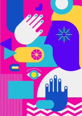 Abstract pop art collage surrealism face design vector illustration. Designed for NFT, token, wallpaper, poster, crypto, punk, aesthetic poster. NFT token in crypto artwork for blockchain digital art