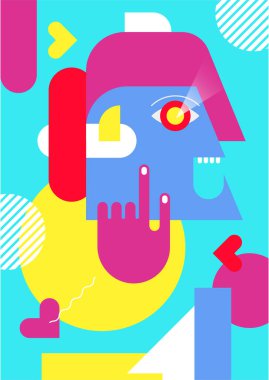 Abstract pop art collage surrealism face design vector illustration. Designed for NFT, token, wallpaper, poster, crypto, punk, aesthetic poster. NFT token in crypto artwork for blockchain digital art