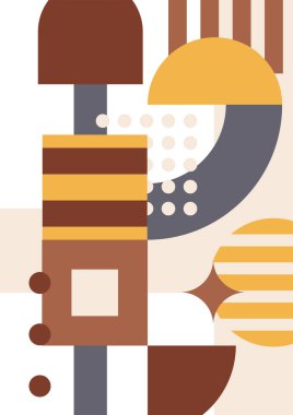 Modern abstract geometric poster cover. Minimal retro boho bauhaus composition shapes design. Colorful geometric background. Vector illustration.