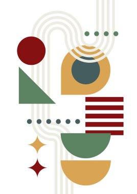 Modern abstract geometric poster cover. Minimal retro boho bauhaus composition shapes design. Colorful geometric background. Vector illustration.