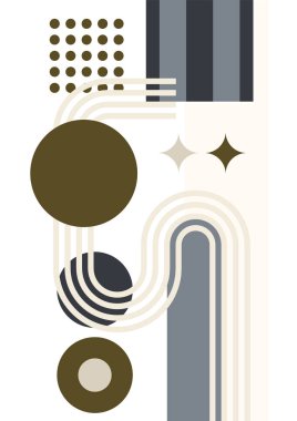 Modern abstract geometric poster cover. Minimal retro boho bauhaus composition shapes design. Colorful geometric background. Vector illustration.