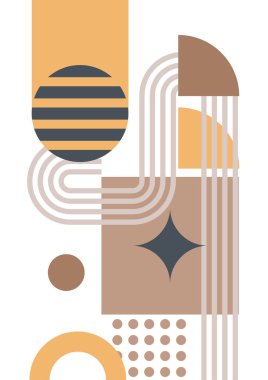 Modern abstract geometric poster cover. Minimal retro boho bauhaus composition shapes design. Colorful geometric background. Vector illustration.