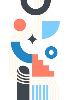 Modern abstract geometric poster cover. Minimal retro boho bauhaus composition shapes design. Colorful geometric background. Vector illustration.