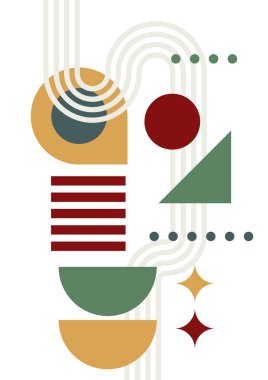 Modern abstract geometric poster cover. Minimal retro boho bauhaus composition shapes design. Colorful geometric background. Vector illustration.