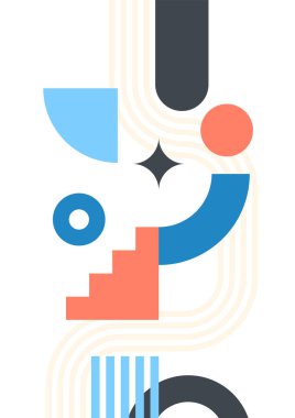 Modern abstract geometric poster cover. Minimal retro boho bauhaus composition shapes design. Colorful geometric background. Vector illustration.