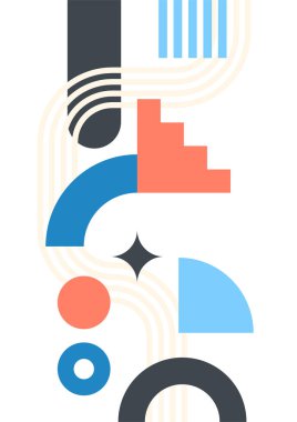 Modern abstract geometric poster cover. Minimal retro boho bauhaus composition shapes design. Colorful geometric background. Vector illustration.