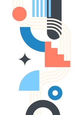 Modern abstract geometric poster cover. Minimal retro boho bauhaus composition shapes design. Colorful geometric background. Vector illustration.