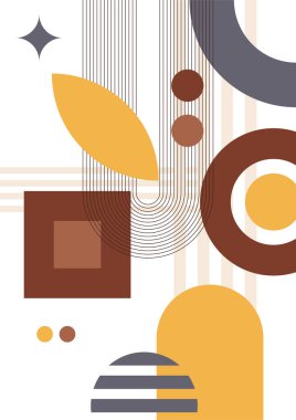Modern abstract geometric poster cover. Minimal retro boho bauhaus composition shapes design. Colorful geometric background. Vector illustration.