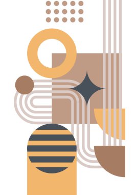 Modern abstract geometric poster cover. Minimal retro boho bauhaus composition shapes design. Colorful geometric background. Vector illustration.