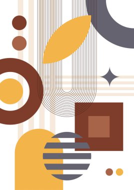 Modern abstract geometric poster cover. Minimal retro boho bauhaus composition shapes design. Colorful geometric background. Vector illustration.