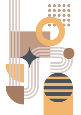 Modern abstract geometric poster cover. Minimal retro boho bauhaus composition shapes design. Colorful geometric background. Vector illustration.