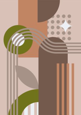 Modern abstract geometric poster cover. Minimal retro boho bauhaus composition shapes design. Colorful geometric background. Vector illustration.