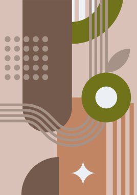Modern abstract geometric poster cover. Minimal retro boho bauhaus composition shapes design. Colorful geometric background. Vector illustration.
