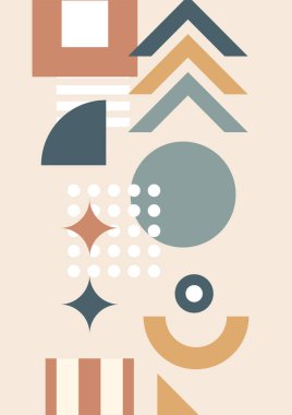 Modern abstract geometric poster cover. Minimal retro boho bauhaus composition shapes design. Colorful geometric background. Vector illustration.