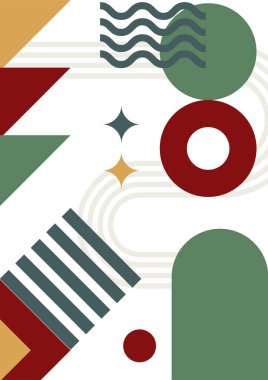 Modern abstract geometric poster cover. Minimal retro boho bauhaus composition shapes design. Colorful geometric background. Vector illustration.