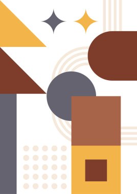 Modern abstract geometric poster cover. Minimal retro boho bauhaus composition shapes design. Colorful geometric background. Vector illustration.