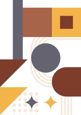 Modern abstract geometric poster cover. Minimal retro boho bauhaus composition shapes design. Colorful geometric background. Vector illustration.