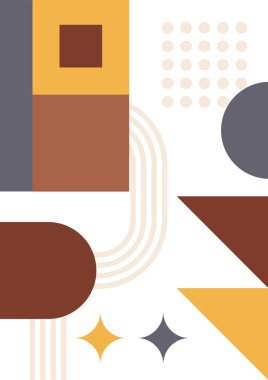Modern abstract geometric poster cover. Minimal retro boho bauhaus composition shapes design. Colorful geometric background. Vector illustration.