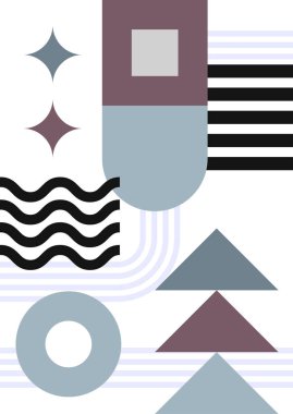 Çağdaş soyut estetik tasarım seti geometrik denge şekilleri, modern minimalist sanat baskısı.