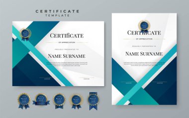 Blue gradient modern certificate template. Blue certificate of achievement template with badge for award, diploma, achievement, business, honor, elegant, document template