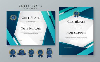 Blue gradient modern certificate template. Blue certificate of achievement template with badge for award, diploma, achievement, business, honor, elegant, document template