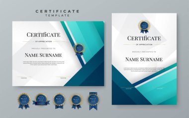 Blue gradient modern certificate template. Blue certificate of achievement template with badge for award, diploma, achievement, business, honor, elegant, document template