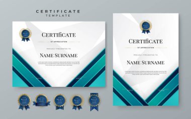 Blue gradient modern certificate template. Blue certificate of achievement template with badge for award, diploma, achievement, business, honor, elegant, document template