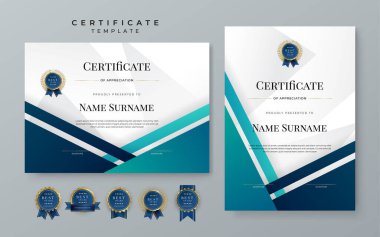 Blue gradient modern certificate template. Blue certificate of achievement template with badge for award, diploma, achievement, business, honor, elegant, document template
