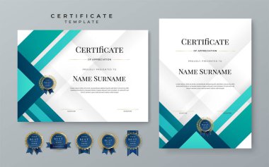 Blue gradient modern certificate template. Blue certificate of achievement template with badge for award, diploma, achievement, business, honor, elegant, document template