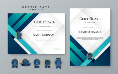 Blue gradient modern certificate template. Blue certificate of achievement template with badge for award, diploma, achievement, business, honor, elegant, document template