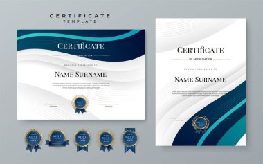 Blue gradient modern certificate template. Blue certificate of achievement template with badge for award, diploma, achievement, business, honor, elegant, document template