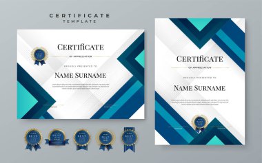 Blue gradient modern certificate template. Blue certificate of achievement template with badge for award, diploma, achievement, business, honor, elegant, document template