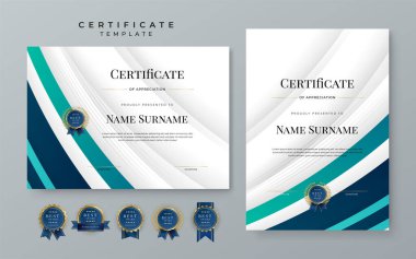 Blue gradient modern certificate template. Blue certificate of achievement template with badge for award, diploma, achievement, business, honor, elegant, document template