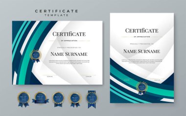 Blue gradient modern certificate template. Blue certificate of achievement template with badge for award, diploma, achievement, business, honor, elegant, document template
