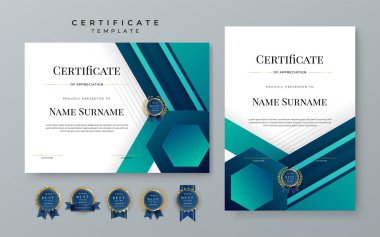 Blue gradient modern certificate template. Blue certificate of achievement template with badge for award, diploma, achievement, business, honor, elegant, document template