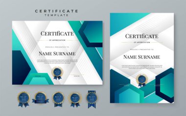 Blue gradient modern certificate template. Blue certificate of achievement template with badge for award, diploma, achievement, business, honor, elegant, document template